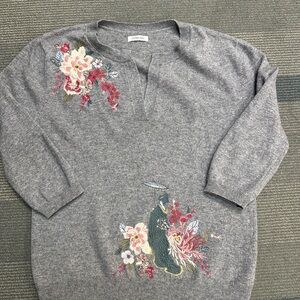 Gray Cashmere Embroidered Sweater